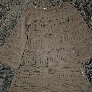 Zara Black Knit Crochet Dress With Bell Sleeves